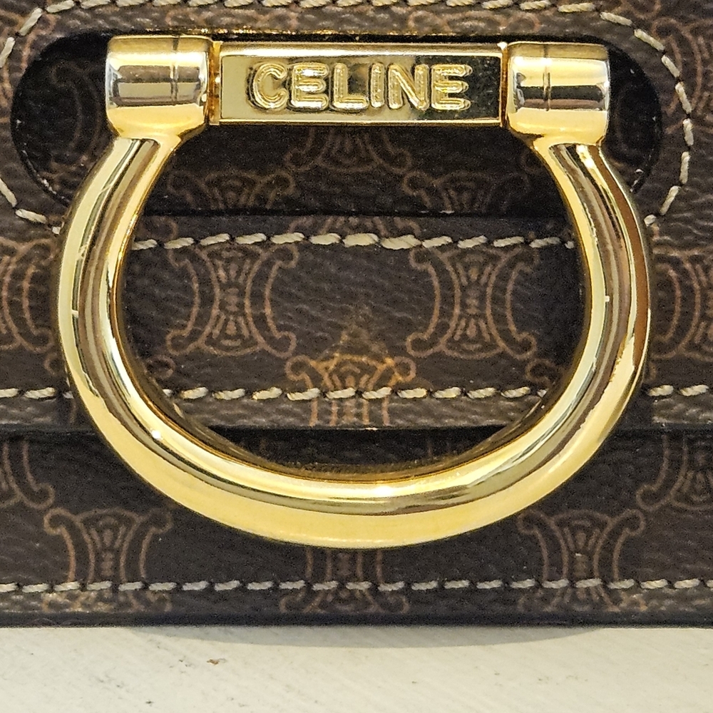 Celine Brown Monogram Shoulder Bag with Tan Leather Strap and Gold Hardware - Picture 6 of 17